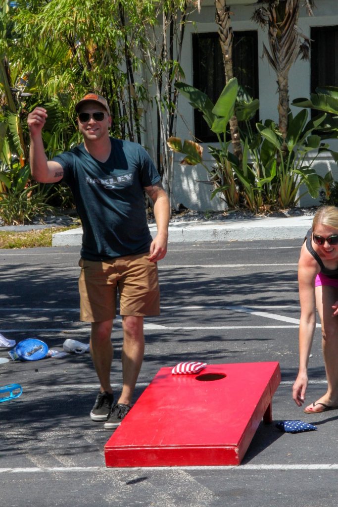 employees having fun outside for company field day